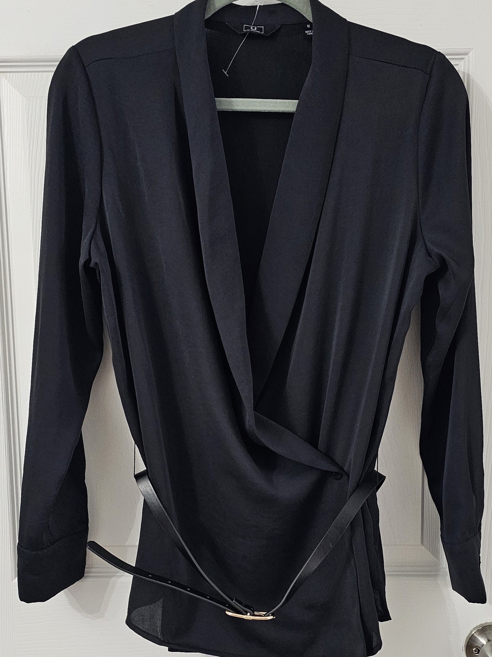 G by Giuliana Black Draped Wrap Blazer with Belt
